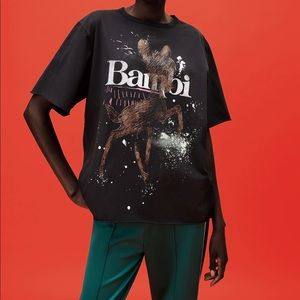 🩵 ZARA Gray Black Glitter DISNEY BAMBI T Shirt